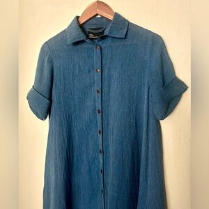 Lisa Marie Fernandez Classic Shirt Dress Caftan Sea Blue Linen Maxi Size 0